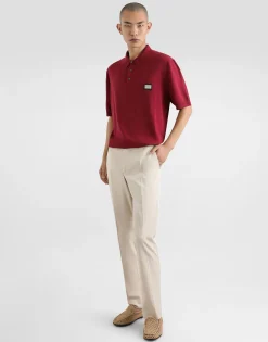 Wool polo-shirt with branded tag