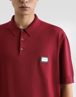 Wool polo-shirt with branded tag