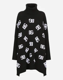 Wool poncho with jacquard DG logo