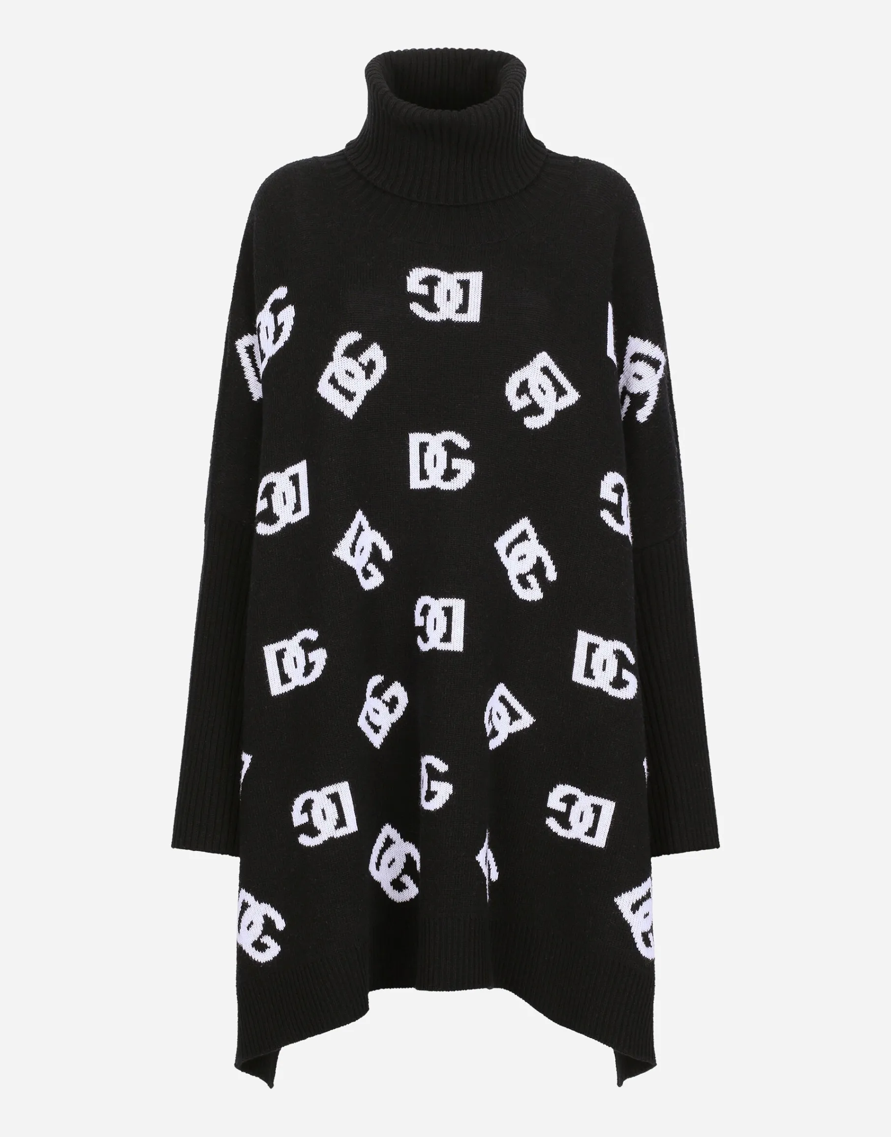 Wool poncho with jacquard DG logo
