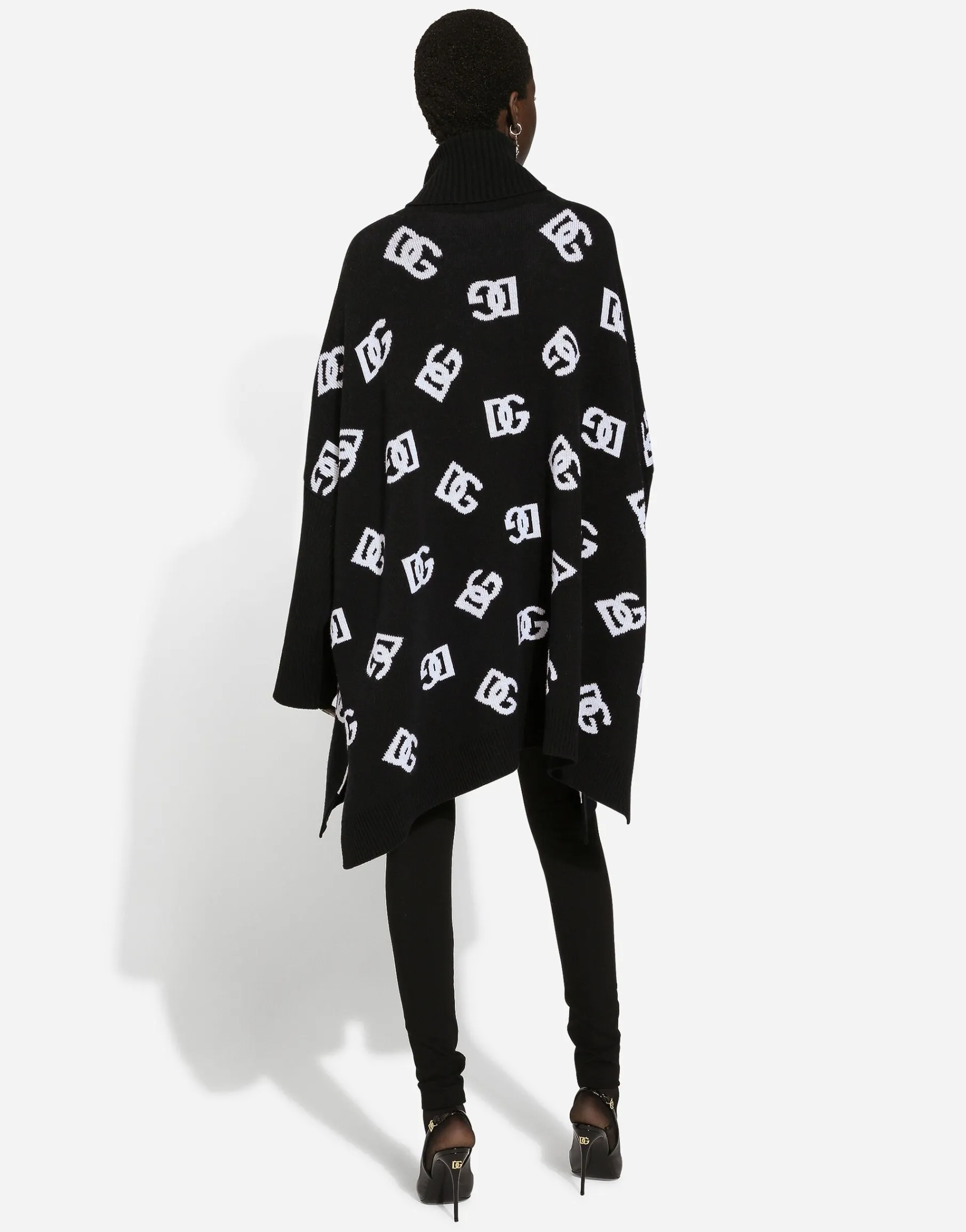 Wool poncho with jacquard DG logo