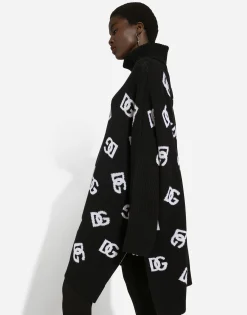 Wool poncho with jacquard DG logo