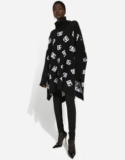 Wool poncho with jacquard DG logo