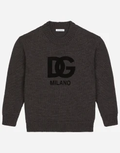 Wool round-neck sweater with flocked DG logo