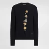 Wool round-neck sweater with bejeweled buttons