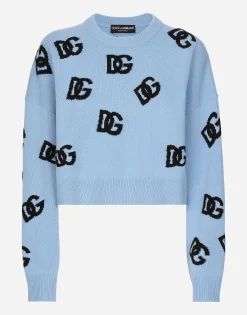 Wool round-neck sweater with DG logo inlay