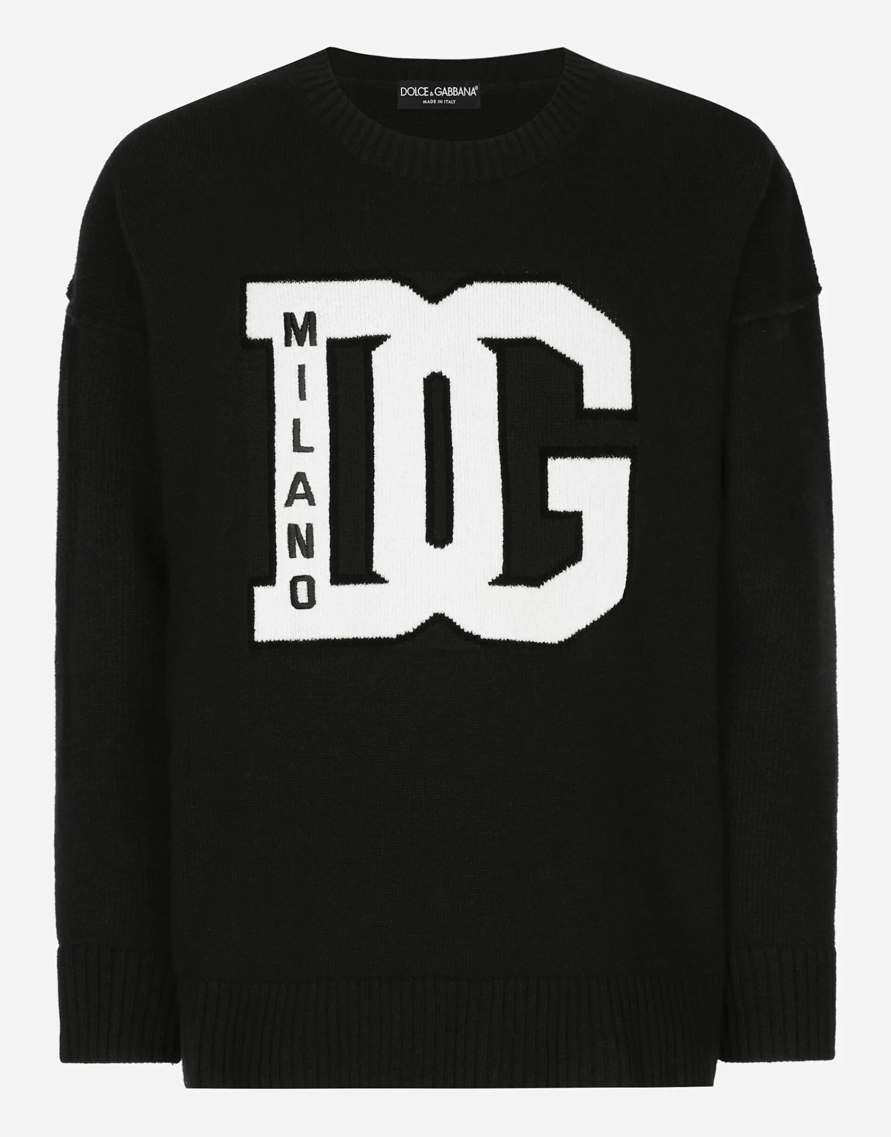 Wool round-neck sweater with DG inlay