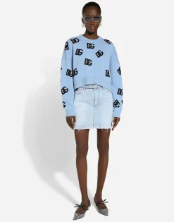 Wool round-neck sweater with DG logo inlay