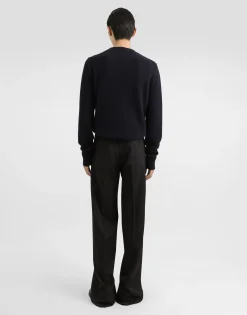 Wool round-neck sweater with bejeweled buttons