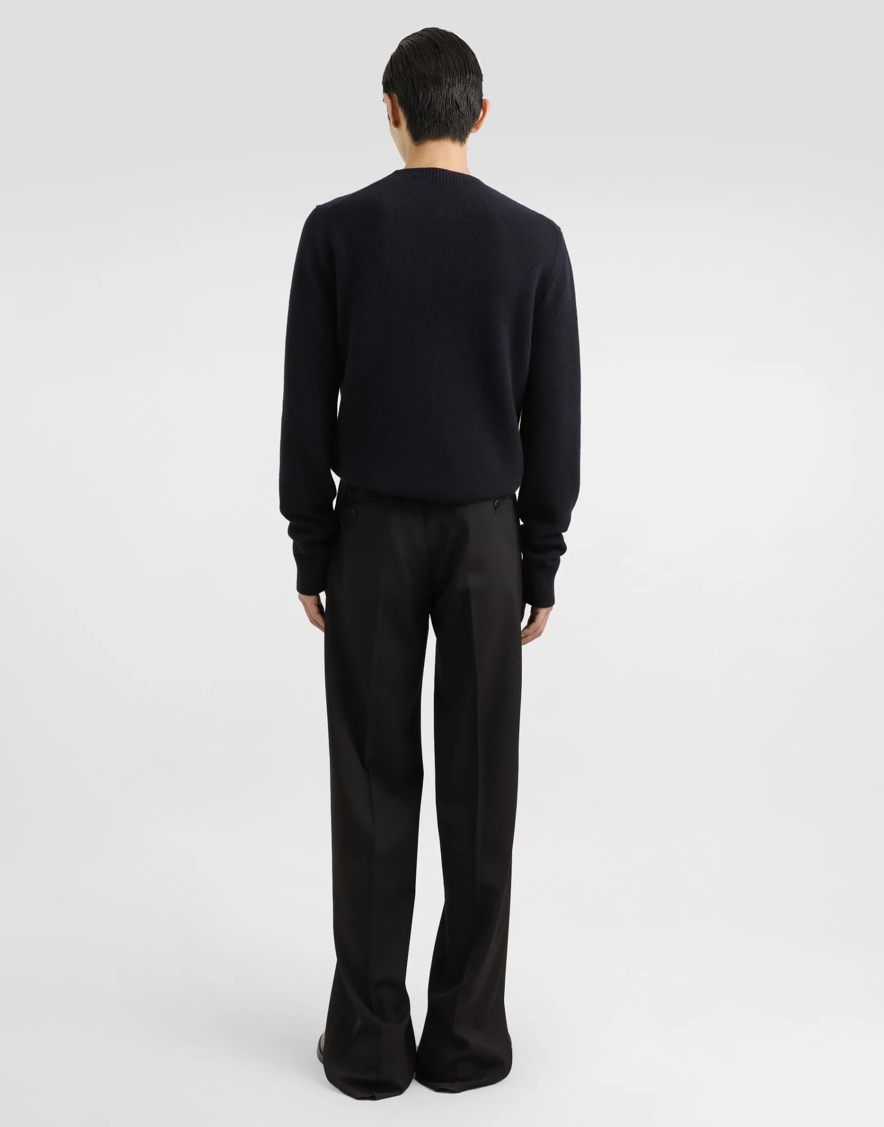 Wool round-neck sweater with bejeweled buttons