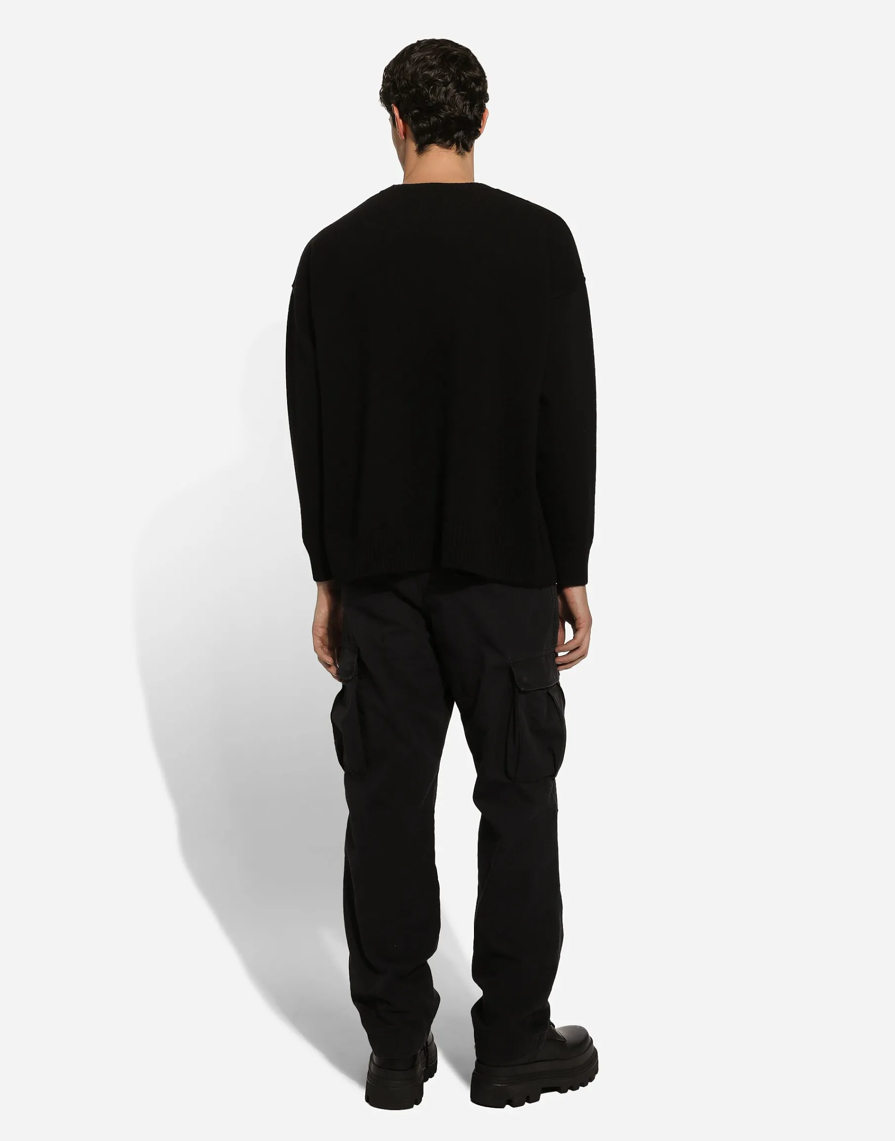 Wool round-neck sweater with DG inlay