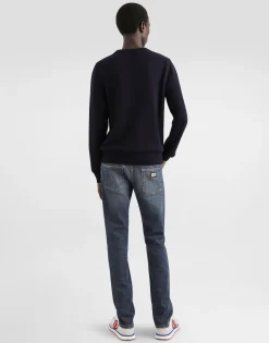 Wool round-neck sweater with branded tag
