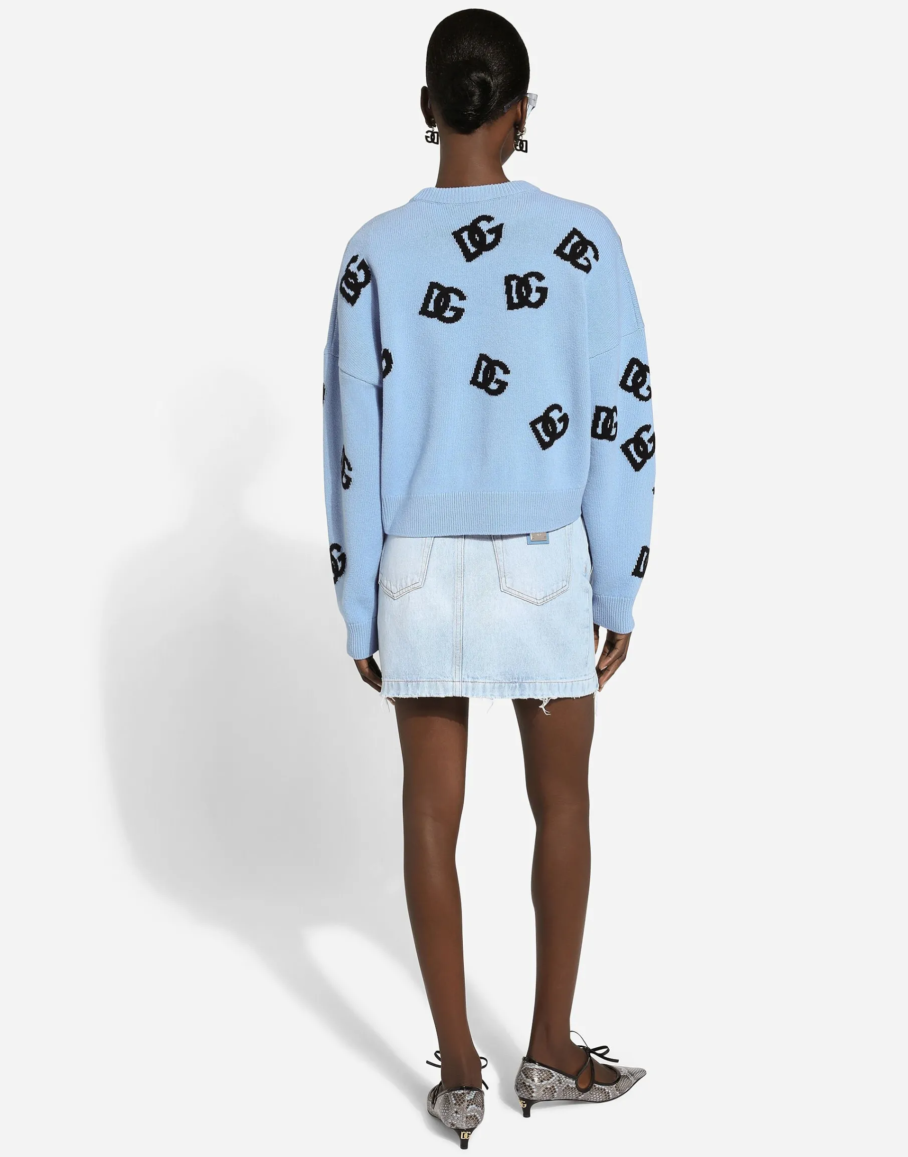 Wool round-neck sweater with DG logo inlay