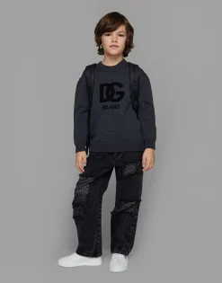 Wool round-neck sweater with flocked DG logo