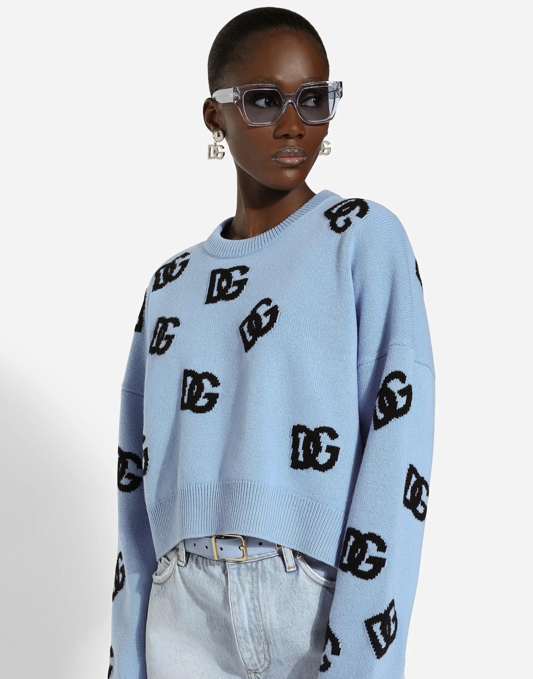 Wool round-neck sweater with DG logo inlay