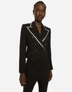 Wool Spencer-fit jacket with crystal piping