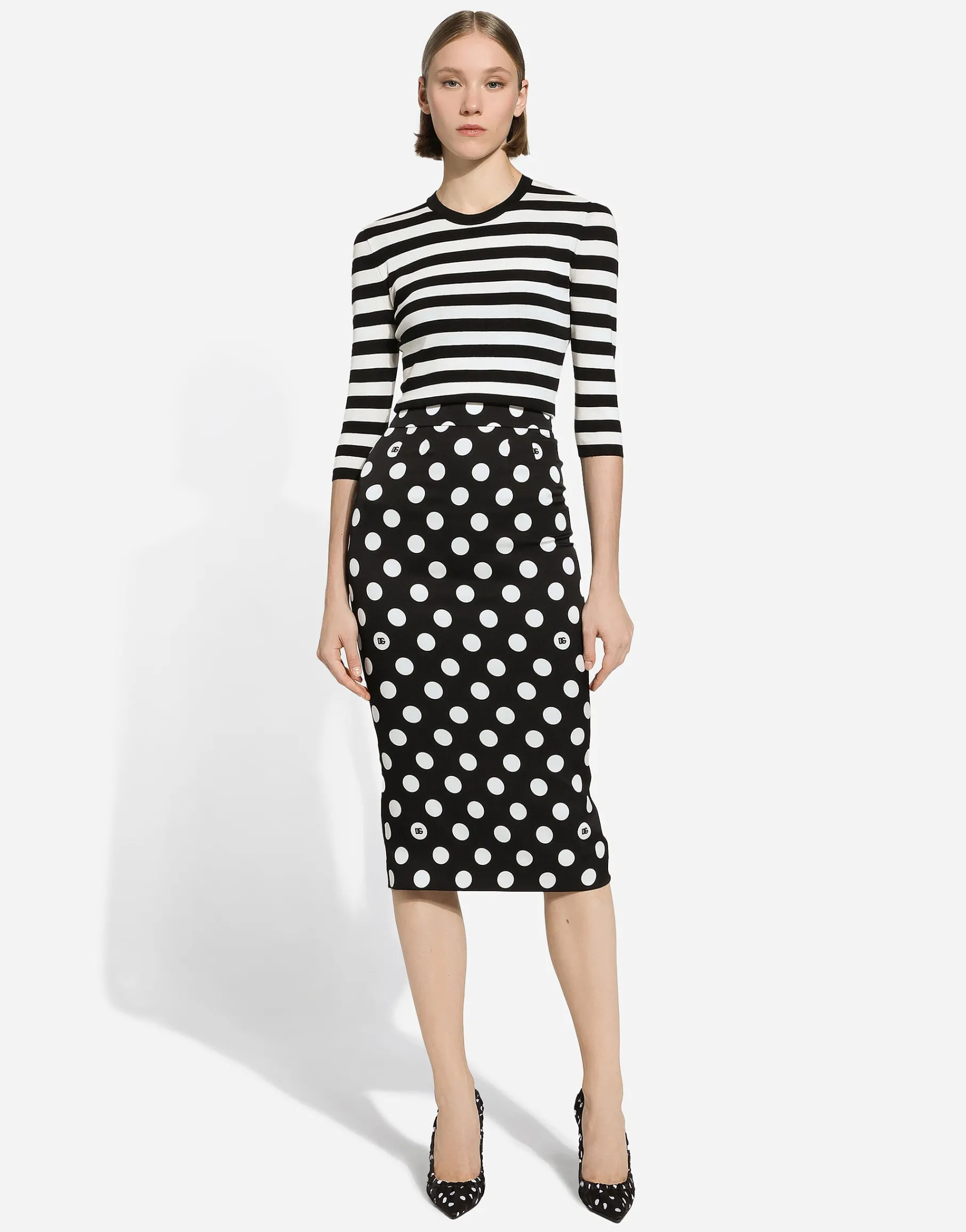 Wool sweater in inlaid stripes