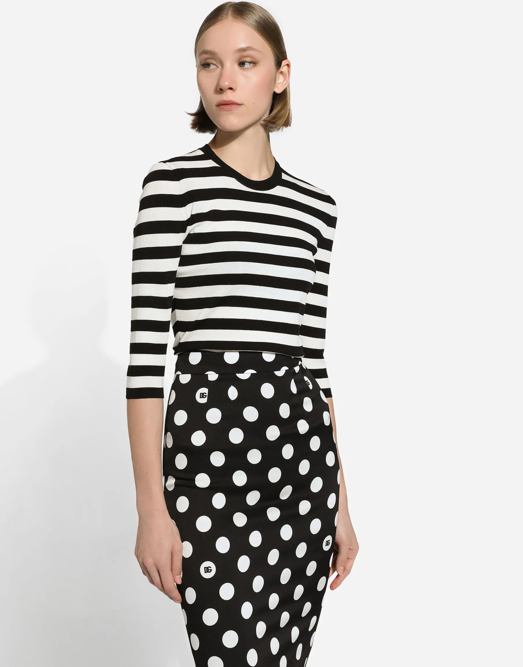 Wool sweater in inlaid stripes
