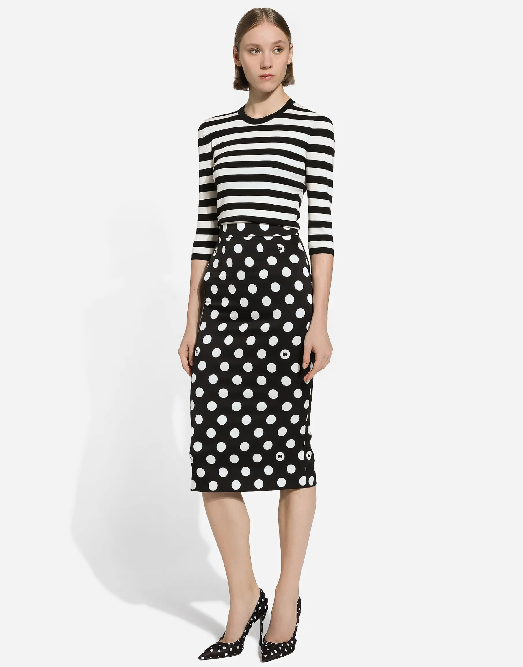 Wool sweater in inlaid stripes
