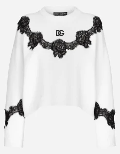 Wool sweater with DG logo and lace inserts