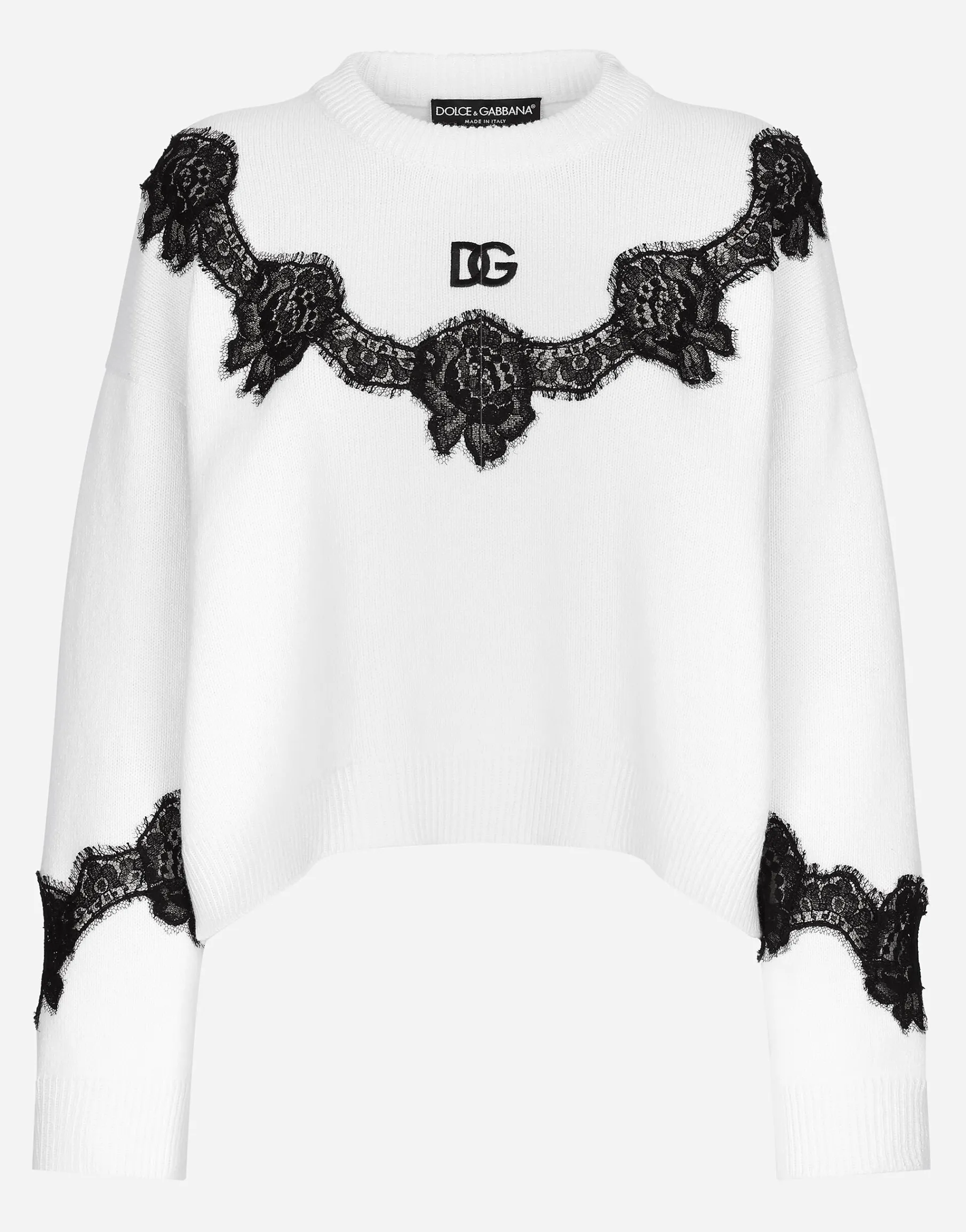 Wool sweater with DG logo and lace inserts