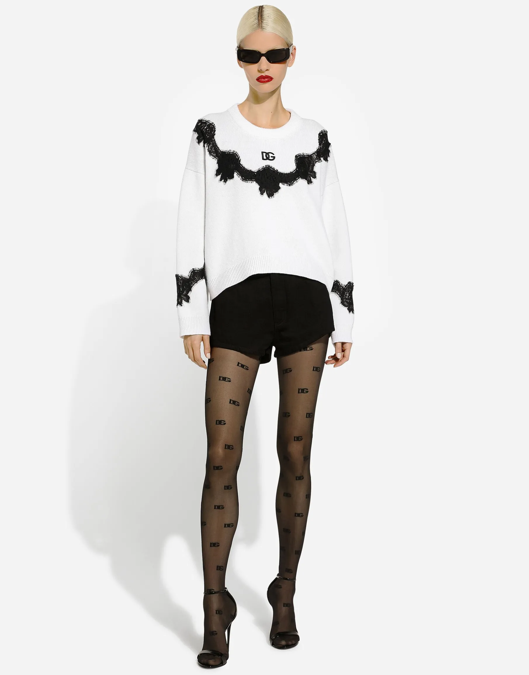 Wool sweater with DG logo and lace inserts