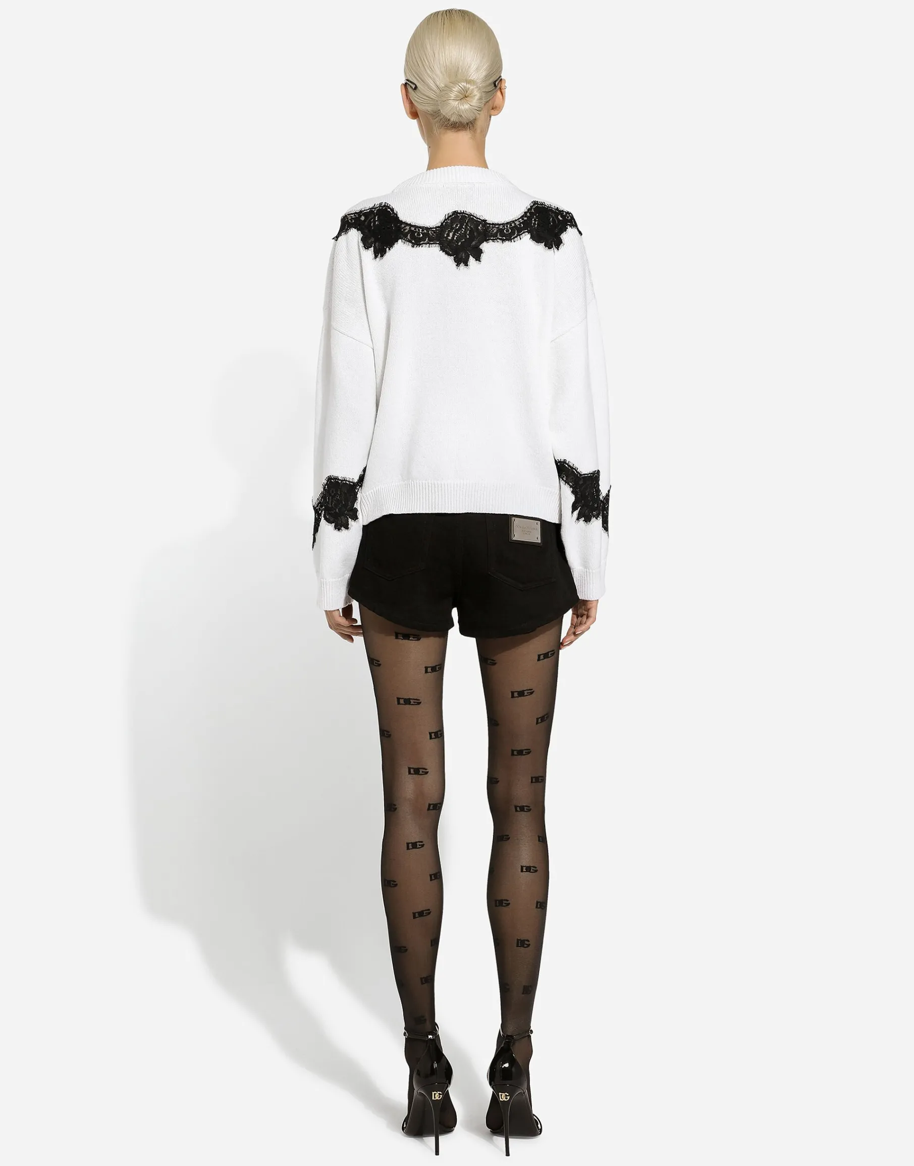 Wool sweater with DG logo and lace inserts
