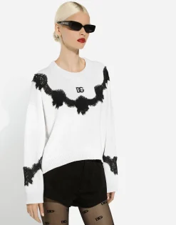 Wool sweater with DG logo and lace inserts