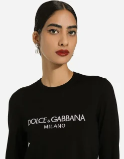 Wool sweater with Dolce&Gabbana logo inlay
