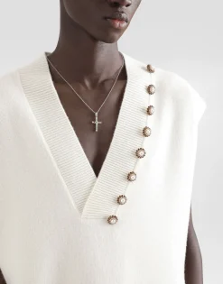 Wool V-neck vest with bejeweled buttons and DG embroidery