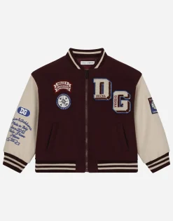 Wool-blend bomber jacket with patches