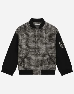Wool-blend glen plaid bomber jacket