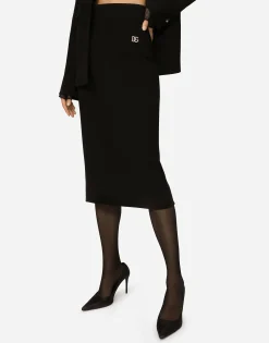 Woolen calf-length skirt