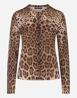 Woolen cardigan with leopard print