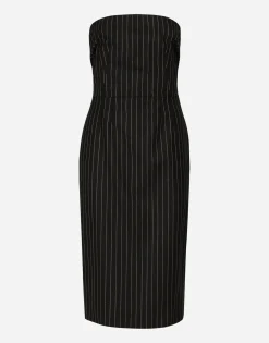 Woolen fabric pinstripe midi dress