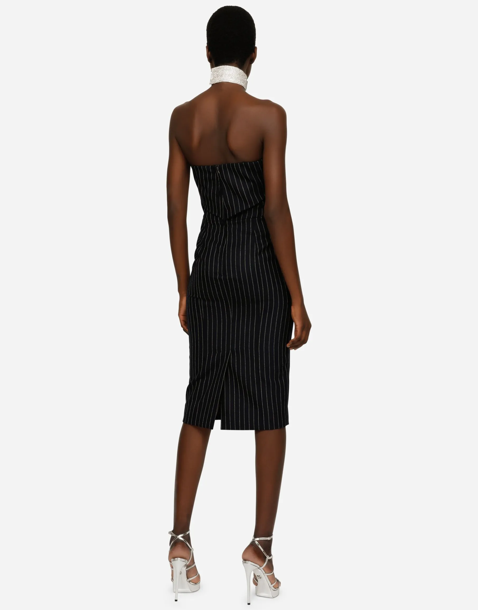 Woolen fabric pinstripe midi dress