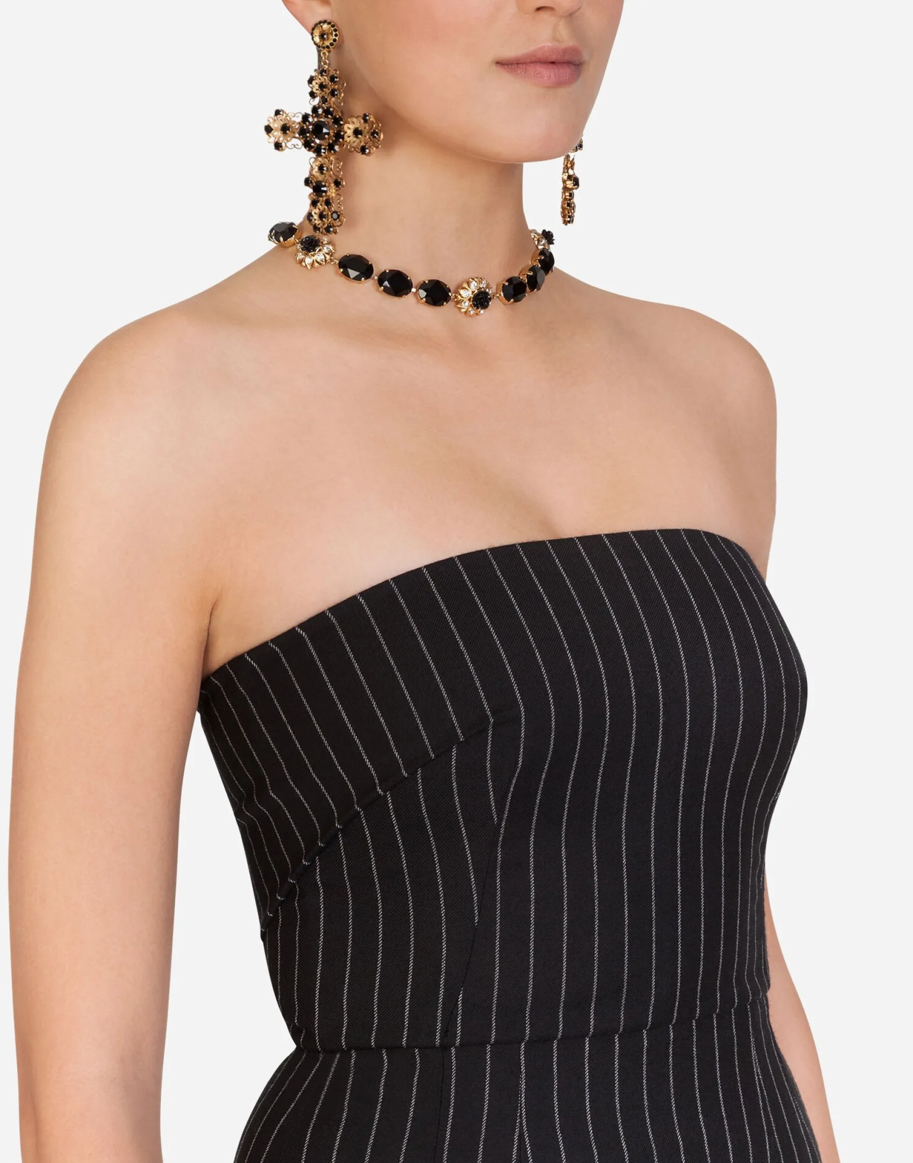 Woolen fabric pinstripe midi dress