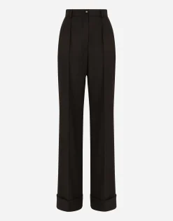 Woolen palazzo pants with turn-ups