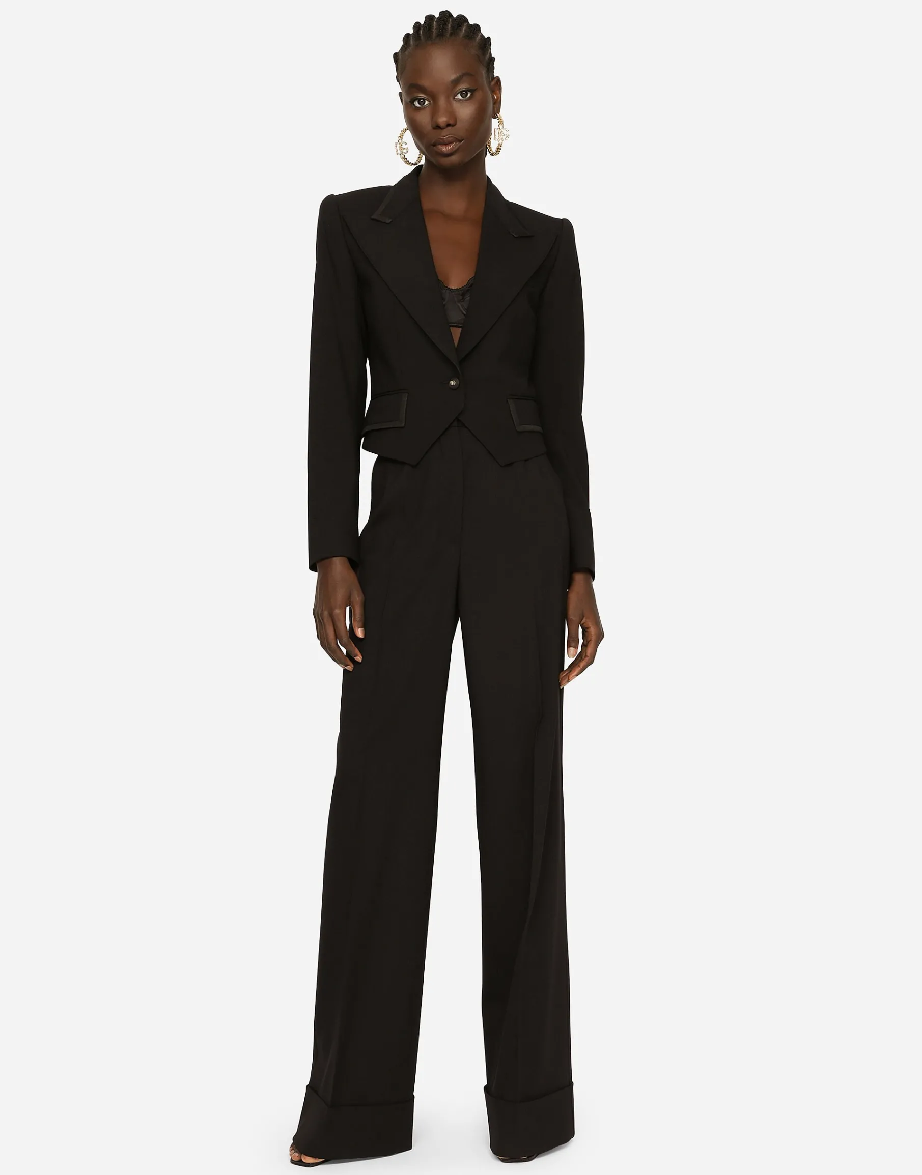 Woolen palazzo pants with turn-ups