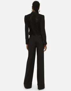 Woolen palazzo pants with turn-ups