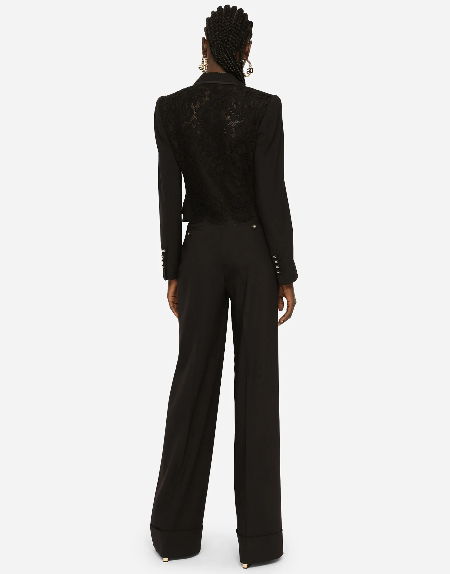 Woolen palazzo pants with turn-ups