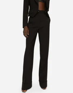 Woolen palazzo pants with turn-ups