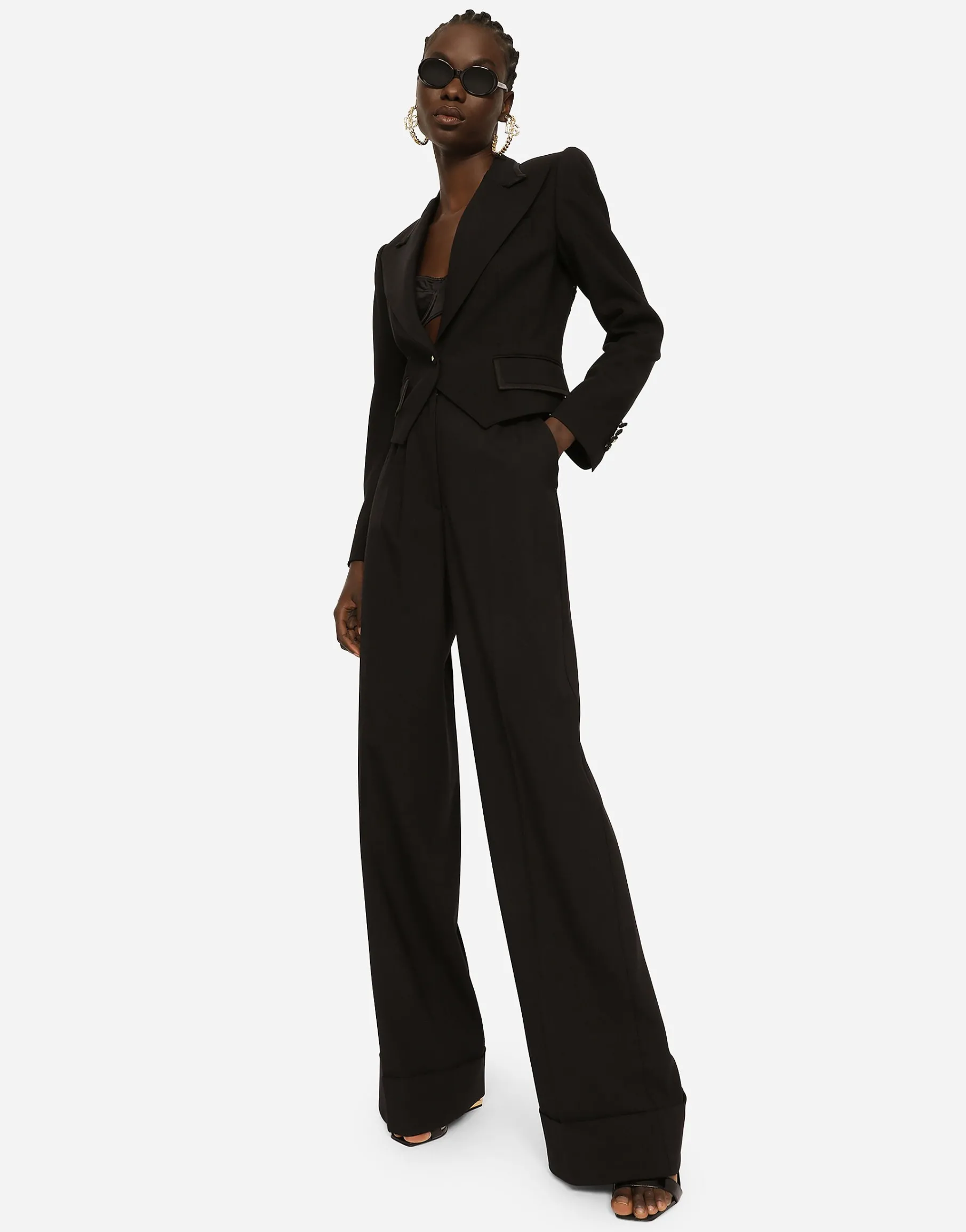 Woolen palazzo pants with turn-ups