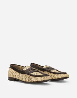 Woven raffia loafers