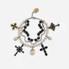 Yellow and white gold family bracelet with cblack sapphire, pearl and black jade beads