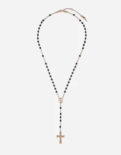 Yellow gold Devotion rosary necklace with black jade spheres