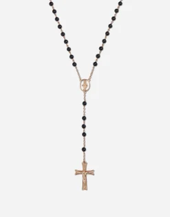 Yellow gold Devotion rosary necklace with black jade spheres