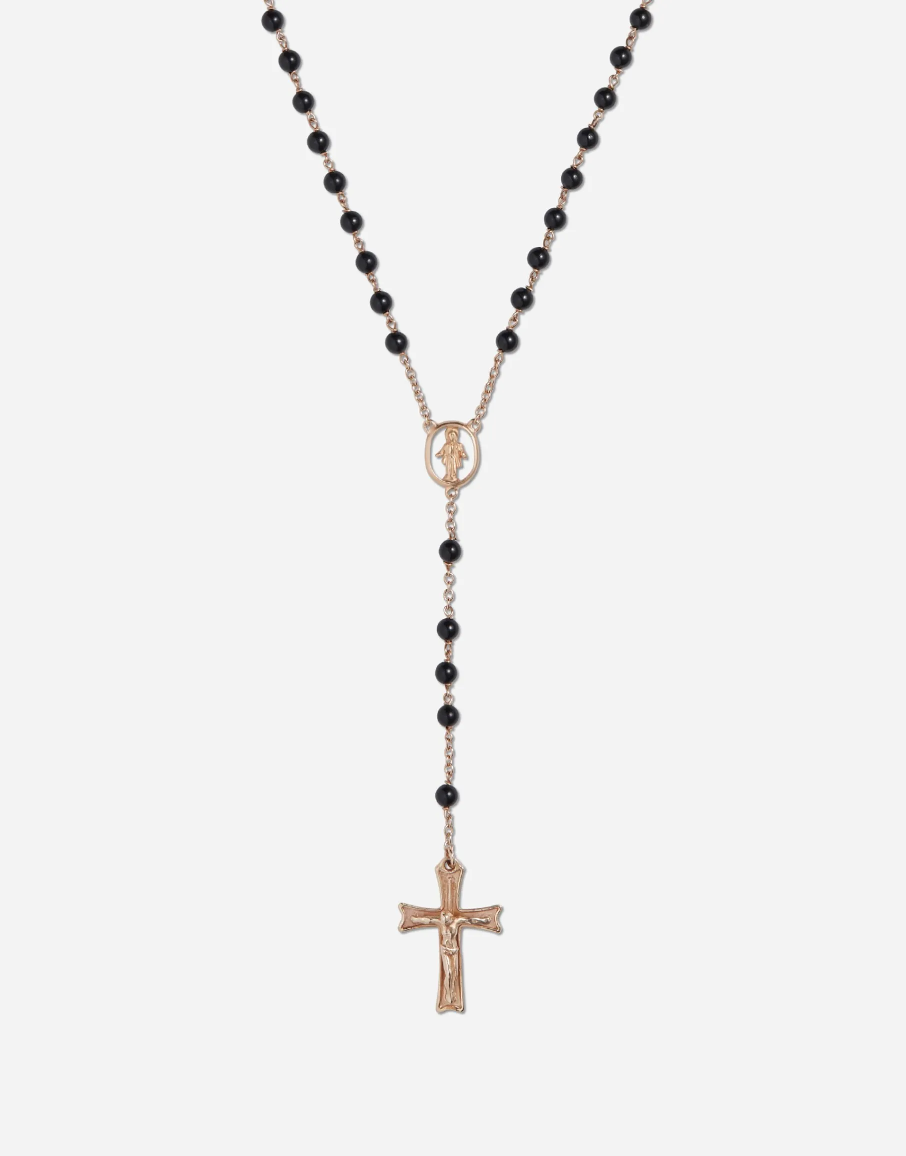 Yellow gold Devotion rosary necklace with black jade spheres