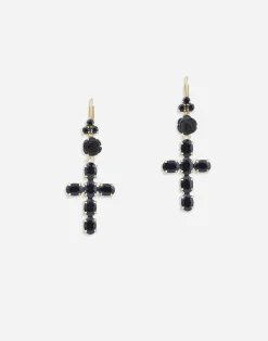 Yellow gold Family earrings with black sapphires