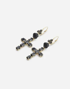 Yellow gold Family earrings with black sapphires